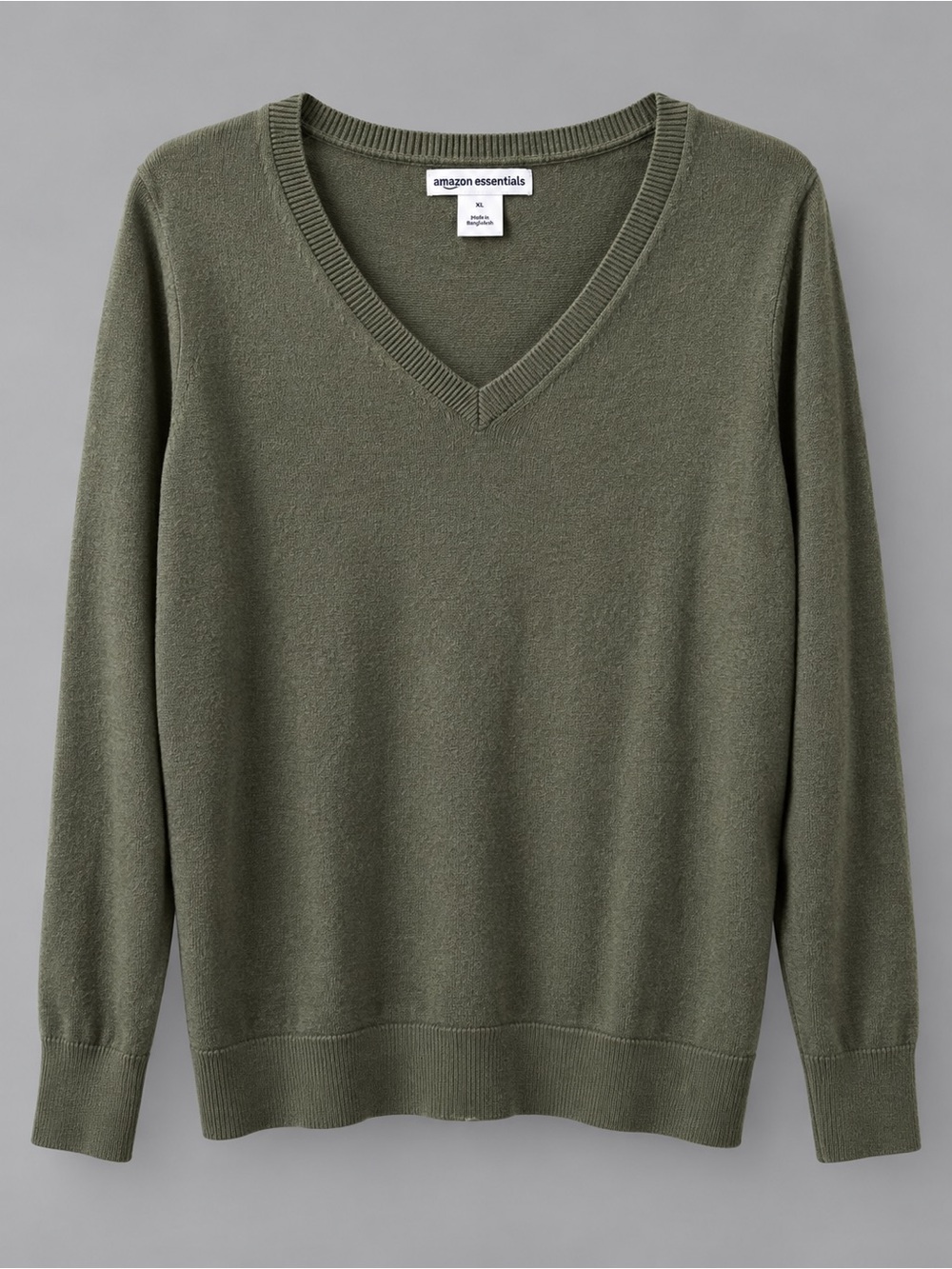Amazon Essentials Women’s XL Olive Green V Neck Lightweight Sweater